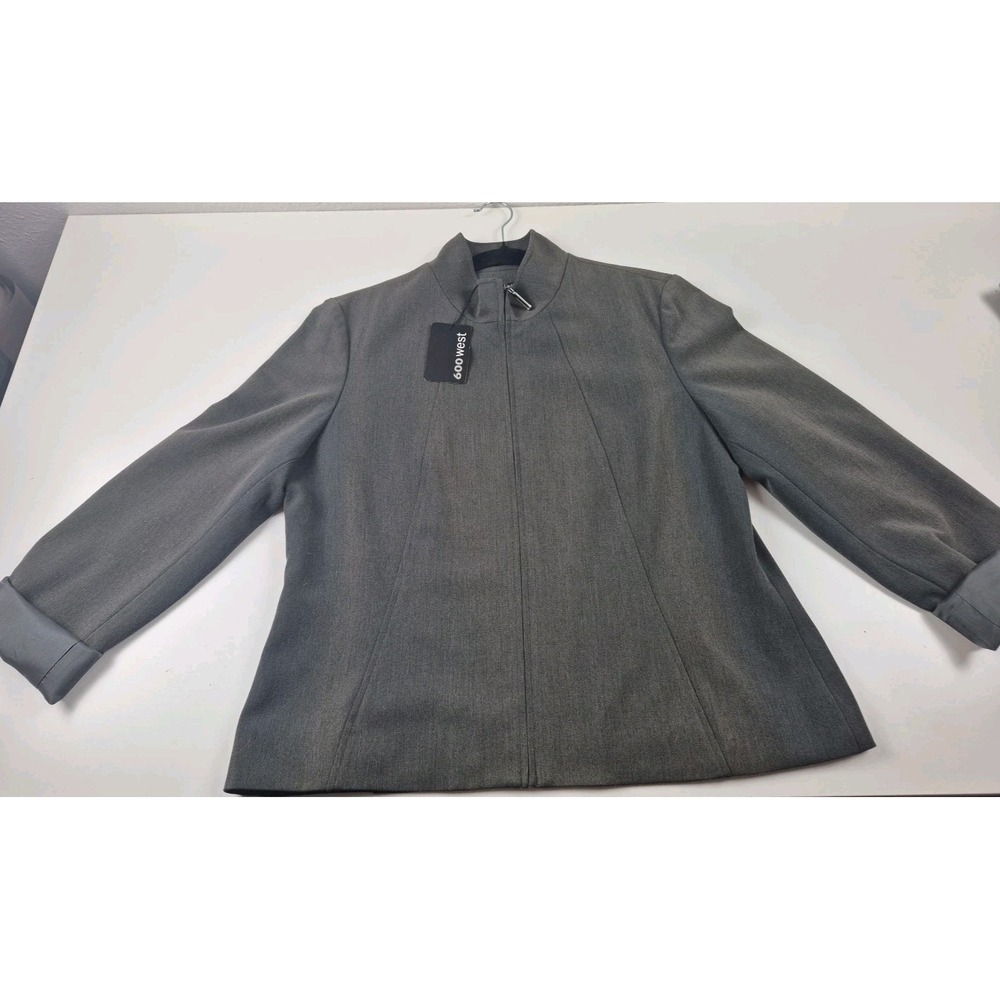 600 West NEW  Womens Charcoal Lined Dress Jacket Rolled Sleeve &‎ Zipper Size 12